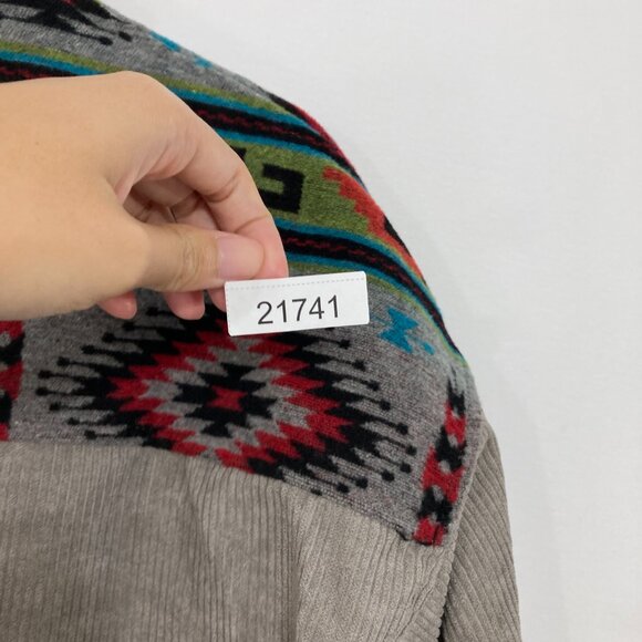 New J. NNA Large Gray Corduroy Tribal Southwestern Print Oversized Shirt Jacket - Picture 9 of 9